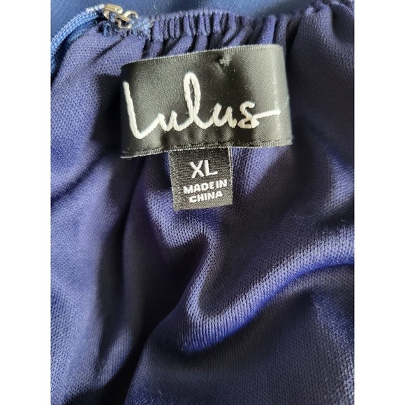 Lulu's Mini Letters Of Love Backless Chiffon Dress Size XL Navy Blue - Picture 14 of 16